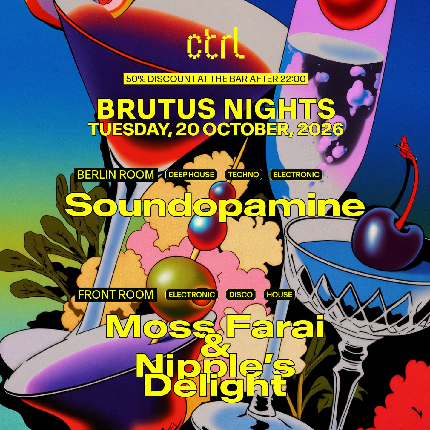 BRUTUS NIGHTS: Soundopamine, Moss Farai & Nipple’s Delight